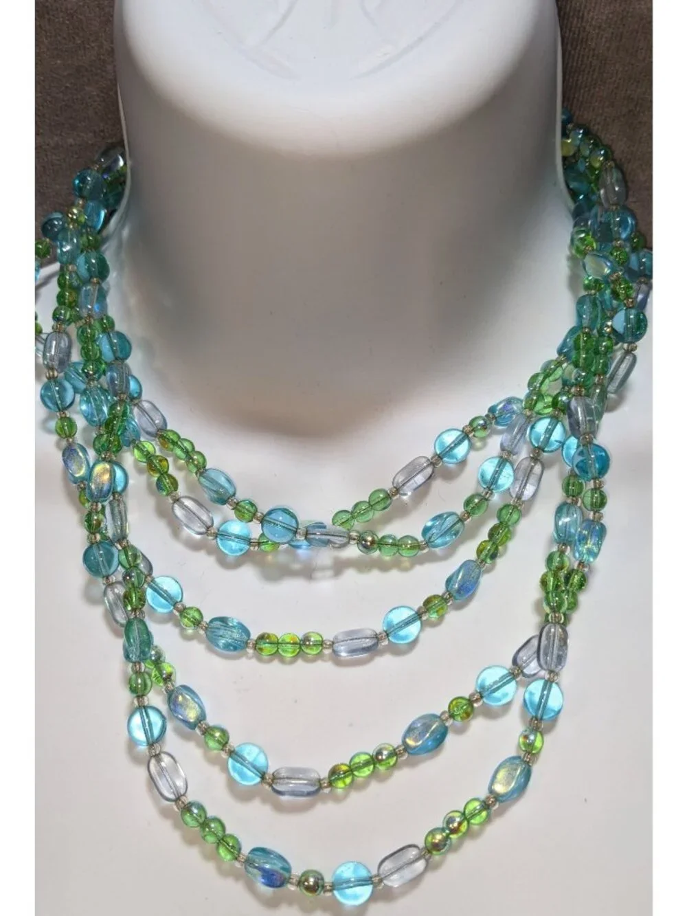 Givenchy Multi-Strand Green & Blue Glass Bead Necklace - Picture 2 of 6